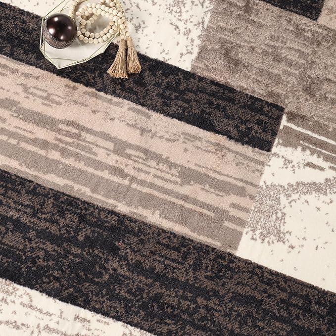 Superior Indoor Area Rug, Plush Carpet Cover, for Kids or Pets, Hallway, Entryway, Living Room, Dining, Bedroom, Office, Kitchen, Modern Geometric Patchwork, Rockwood Collection, 12' x 15', Chocolate