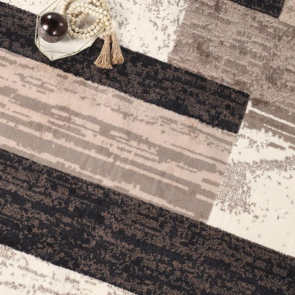 Superior Indoor Area Rug, Plush Carpet Cover, for Kids or Pets, Hallway, Entryway, Living Room, Dining, Bedroom, Office, Kitchen, Modern Geometric Patchwork, Rockwood Collection, 12' x 18', Chocolate