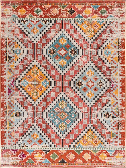 SAFAVIEH Madison Collection Area Rug - 10' x 14', Rust & Pink, Boho Diamond Distressed Design, Non-Shedding & Easy Care, Ideal for High Traffic Areas in Living Room, Bedroom (MAD418Q)