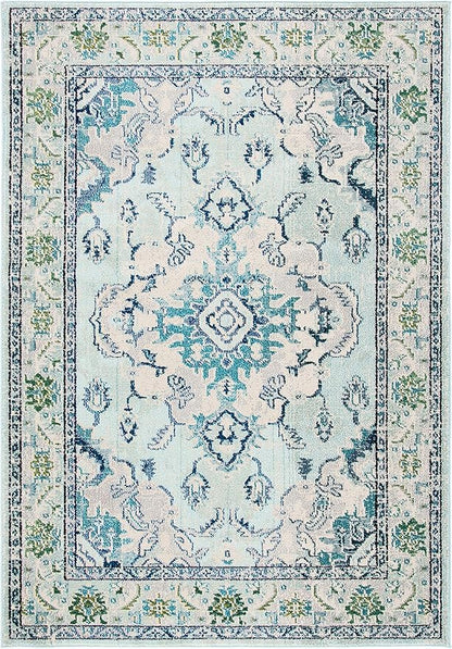 SAFAVIEH Monaco Collection Accent Rug - 3' x 5', Light Blue & Ivory, Medallion Distressed Design, Non-Shedding & Easy Care, Ideal for High Traffic Areas in Entryway, Living Room, Bedroom (MNC243K)