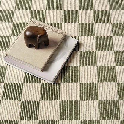 Revival Rugs Gambit 6'7"x9' Checkered Rug Washable Area Rug for Living Room Bedroom - 100% Recycled Oeko-TEX Certified, Medium Pile, Green, Beige