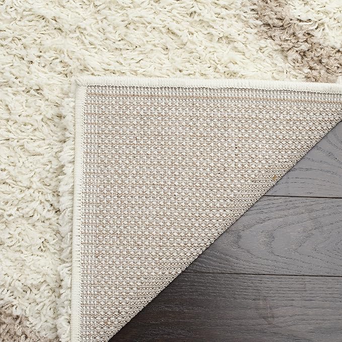 SAFAVIEH Area Rug 8x10 - Dallas Shag Collection - Large - Ivory & Beige, Trellis Pattern, Non-Shedding & Easy Cleaning, Plush Thick Pile, Ideal for Living Room, Bedroom, Dining Space (SGD257B)