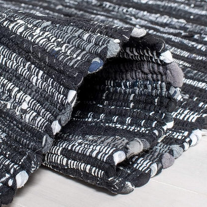 SAFAVIEH Rag Rug Collection Area Rug - 8' x 10', Black, Handmade Boho Stripe Cotton, Ideal for High Traffic Areas in Living Room, Bedroom (RAR121Z)