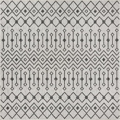 Unique Loom Outdoor Trellis Collection Area Rug - Tribal Trellis (7' 10" Square, Gray/ Black)