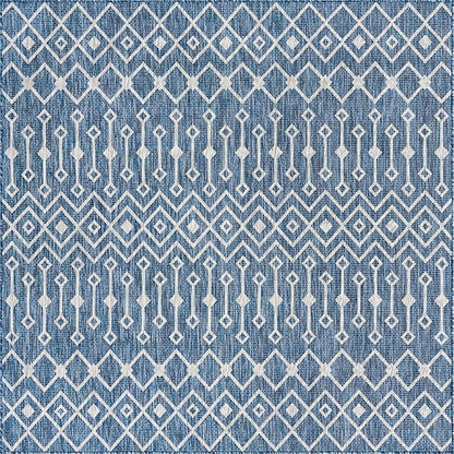 Unique Loom Outdoor Trellis Collection Area Rug - Tribal Trellis (8' Square, Blue/ Ivory)