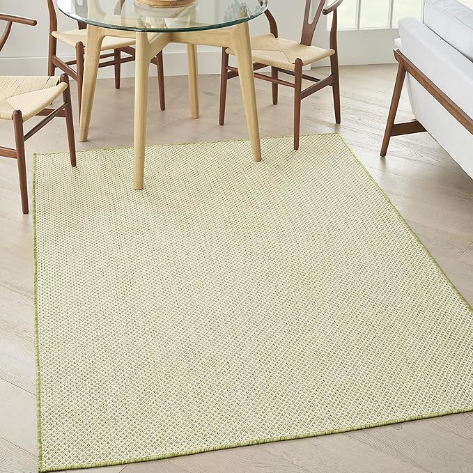 Nourison Home Courtyard Ivory Green 4' x 6' Area Rug - Easy Clean, Non Shedding, Bed Room, Living Room, Dining Room, Kitchen (4' x 6')