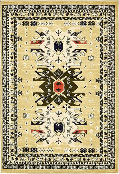 Unique Loom Taftan Collection Border Geometric Tribal Inspired Design Area Rug, 4 ft x 6 ft, Gold/Gray