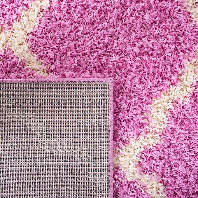 SAFAVIEH Dallas Shag Collection Area Rug - 6' Square, Pink & Ivory, Trellis Design, Non-Shedding & Easy Care, 1.5-inch Thick Ideal for High Traffic Areas in Living Room, Bedroom (SGD257I)