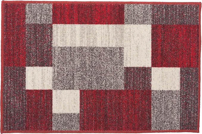 Modern Boxes Design Non-Slip (Non-Skid) Area Rug 20" X 30" Red