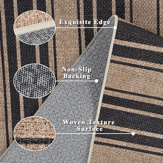 Striped Easy Jute Rug 3x5 Outdoor Entryway Rug Washable Area Rugs for Living Room Bedroom Non Slip Neutral Farmhouse Indoor Outdoor Carpet for Backyard Patio Office