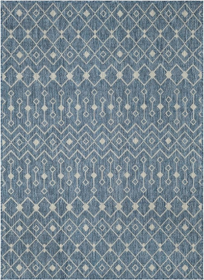 Unique Loom Outdoor Trellis Collection Area Rug - Tribal Trellis (5' 3" x 7' 1" Rectangle Blue/Ivory)