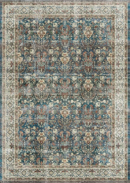 Dripex Vintage Washable Area Rug - 5x8 Distressed Rugs for Living Room Bedroom Oriental Medallion Floral Print Carpet Low-Pile Indoor Soft Non-Slip Accent Rug Farmhouse Office Home Decor
