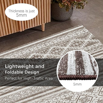 RUGSURE Washable Area Rugs 2'6'' x 8' - 1/6 Thick - Moroccan-Inspired -Stain & Water Resistant Non-Slip - Resistant Rug for Living Room, Bedroom, Nursery, Pet & Child Friendly (Brown)