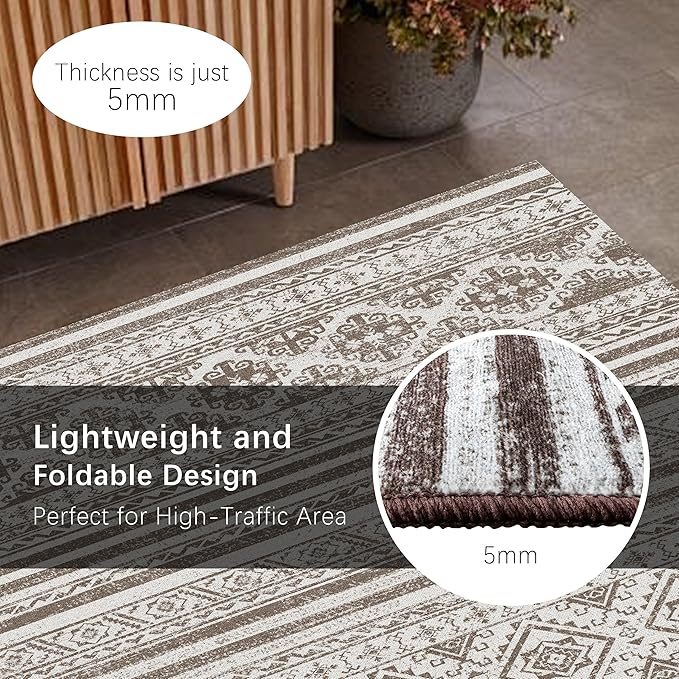 RUGSURE Washable Area Rugs 4' x 6' - 1/6 Thick - Moroccan-Inspired -Stain & Water Resistant Non-Slip - Resistant Rug for Living Room, Bedroom, Nursery, Pet & Child Friendly (Brown)
