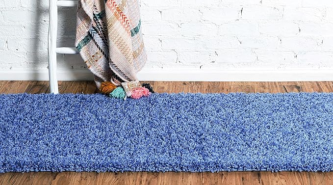 Unique Loom Solid Shag Collection Area Rug (2' 2" x 6' 7" Runner, Periwinkle Blue)