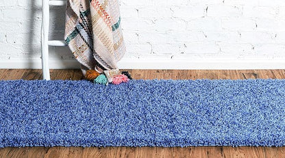 Unique Loom Solid Shag Collection Area Rug (2' 2" x 6' 7" Runner, Periwinkle Blue)