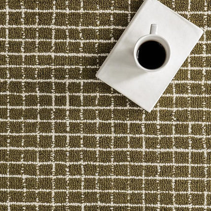 Rugs USA 3x5 Melrose Checked Wool Indoor Area Rug, Contemporary Farmhouse Moss/Ivory for Living Room, Bedroom, Office, Entryway, Hallway