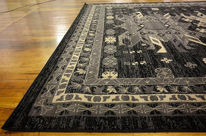 Unique Loom Taftan Collection Border Geometric Tribal Inspired Design Area Rug (9' 10 x 13' 0 Rectangular, Black/ Gray)