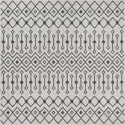 Unique Loom Outdoor Trellis Collection Area Rug - Tribal Trellis (7' 10" Square, Gray/ Black)