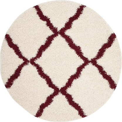 SAFAVIEH Dallas Shag Collection Area Rug - 8' Round, Ivory & Red, Trellis Design, Non-Shedding & Easy Care, 1.5-inch Thick Ideal for High Traffic Areas in Living Room, Bedroom (SGD257R)