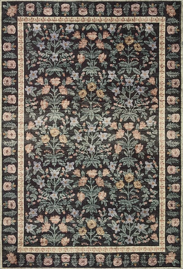 Loloi Rifle Paper Co. Eden Collection EDE-02 Mughal Garden Black 3'-6" x 5'-6" Accent Rug feat. CloudPile™
