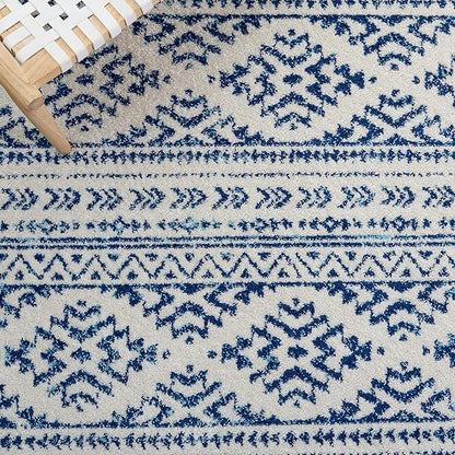 SAFAVIEH Tulum Collection Area Rug - 6'7" Square, Ivory & Navy, Moroccan Boho Tribal Design, Non-Shedding & Easy to Clean, Ideal for Living Room, Bedroom, Dining Space (TUL272D)