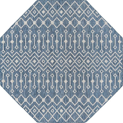 Unique Loom Outdoor Trellis Collection Area Rug - Tribal Trellis (7' 10" Octagon, Blue/ Ivory)