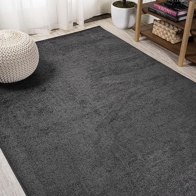 Eyely UES100I-4 Supersoft Haze Solid Low-Pile Indoor Area Rug Casual;Contemporary;Solid;Traditional, Bedroom, Kitchen, Living Room, Easy-Cleaning, Non-Shedding, 4 X 6, Black