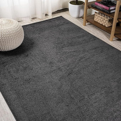 Eyely UES100I-9 Supersoft Haze Solid Low-Pile Indoor Area Rug Casual;Contemporary;Solid;Traditional, Bedroom, Kitchen, Living Room, Easy-Cleaning, Non-Shedding, 9 X 12, Black
