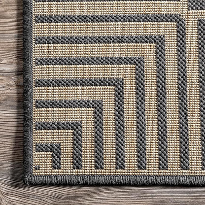 Nuloom Asha Dark Grey/Ivory, 6'7" x 9', Casual, Striped Border, Soft and Cozy, High Traffic, Stain Resistant, Easy Clean, Durable Area Rug for Indoor/Outdoor Patio, Deck, Porch, Garden, Courtyard