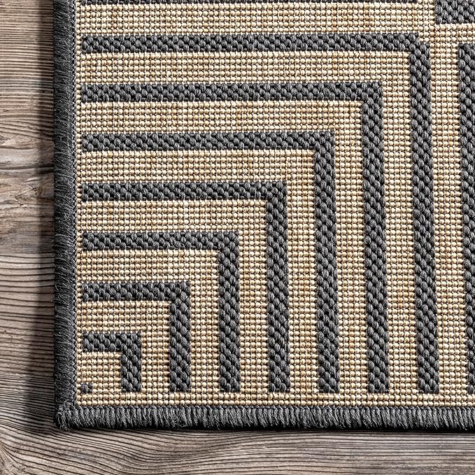 Nuloom Asha Dark Grey/Ivory, 4' x 6', Casual, Striped Border, Soft and Cozy, High Traffic, Stain Resistant, Easy Clean, Durable Area Rug for Indoor/Outdoor Patio, Deck, Porch, Garden, Courtyard