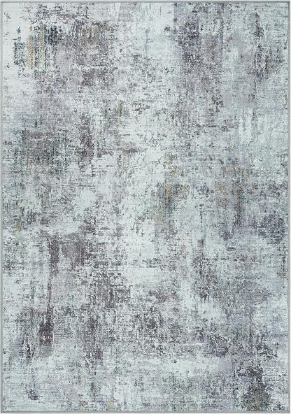 GLN Rugs Contemporary Collection - Machine Washable Area Rug, Contemporary Washable, Non Slip, Low Pile Chenille Rug, Living Room, Bedroom, Kitchen Rug (3' x 5' Grey/Green)