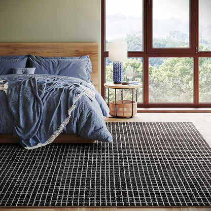 Rugs USA 2'6" x 8' Melrose Checked Wool Indoor Runner Rug, Contemporary Farmhouse Charcoal/Ivory for Living Room, Bedroom, Office, Entryway, Hallway