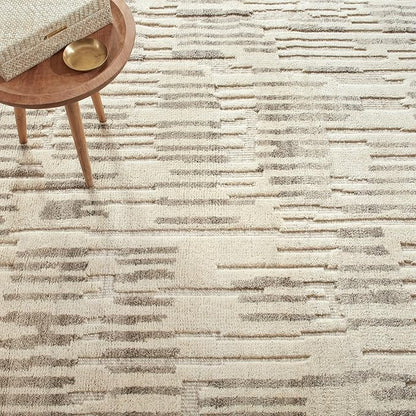 Dash & Albert Hicks Natural Hand Knotted Wool Rug, 7.5 X 9.5 Feet, Ivory Geometric Pattern - Premium Luxury Hotel Quality Soft Breathable Hypoallergenic Machine Washable Easy Care All Season