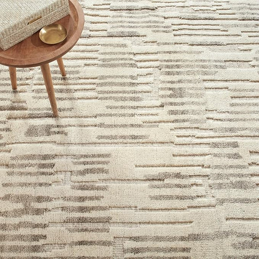 Dash & Albert Hicks Natural Hand Knotted Wool Rug, 6 X 9 Feet, Ivory Geometric Pattern - Premium Luxury Hotel Quality Soft Breathable Hypoallergenic Machine Washable Easy Care All Season