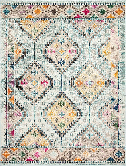 SAFAVIEH Madison Collection Area Rug - 10' x 14', Blue & Yellow, Boho Diamond Distressed Design, Non-Shedding & Easy Care, Ideal for High Traffic Areas in Living Room, Bedroom (MAD418K)