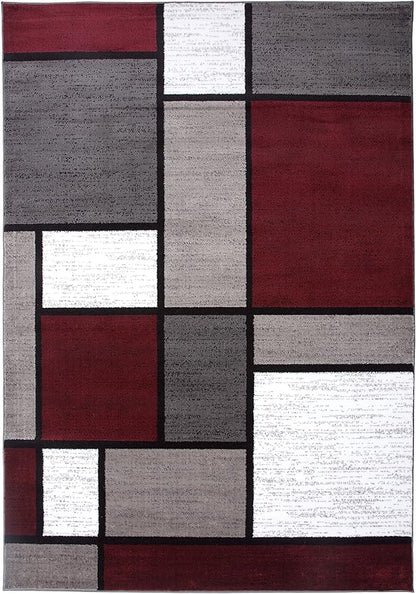 Rugshop Modern Geometric Boxes Red Area Rug, Non-Shedding Carpet for Living Room, Large Bedroom, or Open Spaces, 9' x 12'