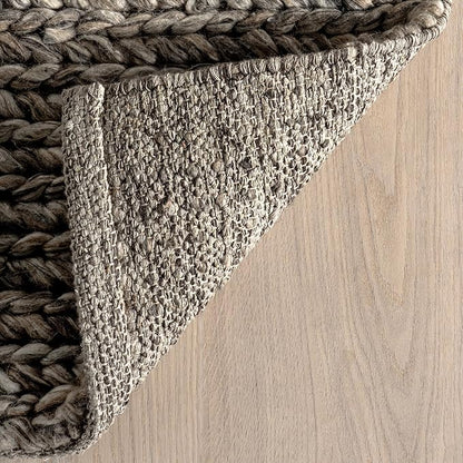 Nuloom Penelope Grey/Brown, 6' x 9', Hand-Braided, Wool & Cotton, Soft and Textured, High Traffic, Stain Resistant, Easy Clean, Durable Area Rug for Bedroom, Living Room, Dining, Foyer, Entryway