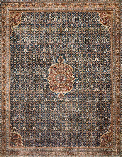 Loloi Layla Collection LAY-09 Cobalt Blue/Spice 9'-0" x 12'-0" .13" Thick Area Rug, Soft, Durable, Vintage Inspired, Distressed, Low Pile, Non-Shedding, Easy Clean, Printed, Living Room Rug