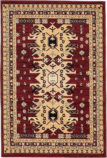 Unique Loom Taftan Collection Border Geometric Tribal Inspired Design Area Rug (4' 0 x 6' 0 Rectangular, Red/ Gold)