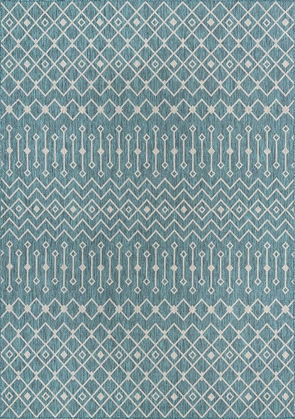 Unique Loom Outdoor Trellis Collection Area Rug - Tribal Trellis (10' x 14' 1" Rectangle, Teal/ Ivory)