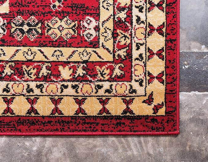 Unique Loom Taftan Collection Border Geometric Tribal Inspired Design Area Rug (2' 11 x 16' 5 Runner, Red/ Gold)