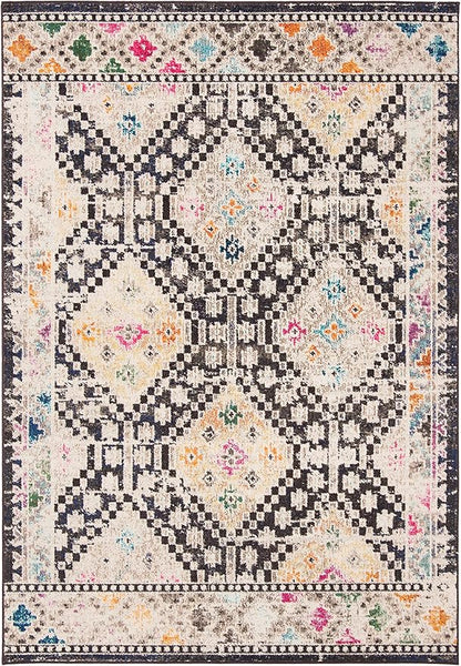 SAFAVIEH Madison Collection Accent Rug - 4' x 6', Black & Yellow, Boho Diamond Distressed Design, Non-Shedding & Easy Care, Ideal for High Traffic Areas in Entryway, Living Room, Bedroom (MAD418Z)