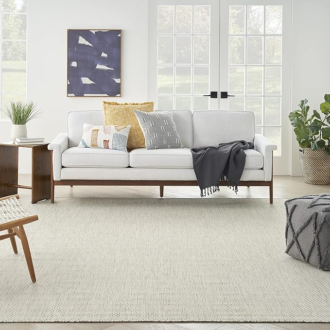 Nourison Home Courtyard Ivory Silver 7' x 10' Area Rug - Easy Clean, Non Shedding, Bed Room, Living Room, Dining Room, Kitchen (7' x 10')