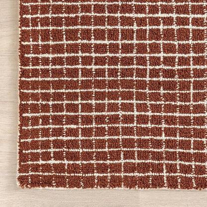 Rugs USA 6x9 Melrose Checked Wool Indoor Area Rug, Contemporary Farmhouse Chestnut/Ivory for Living Room, Bedroom, Office, Entryway, Hallway