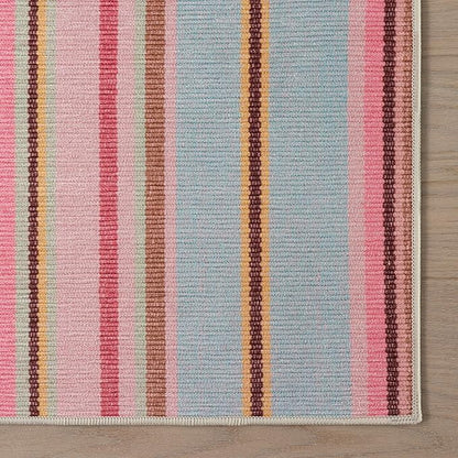 Dash & Albert Jamaica Stripe Multi Machine Washable Rug, 6 X 9 Feet, Blue/White Stripe Pattern