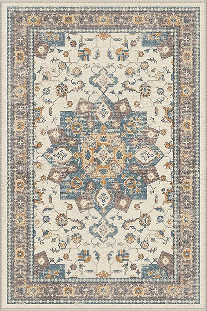 Dripex Vintage Collection Washable Area Rug - 2x3 Door Mat Small Entryway Rug Distressed Non-Slip Low-Pile Floor Carpet for Indoor Front Entrance Kitchen Bathroom Living Room Bedroom