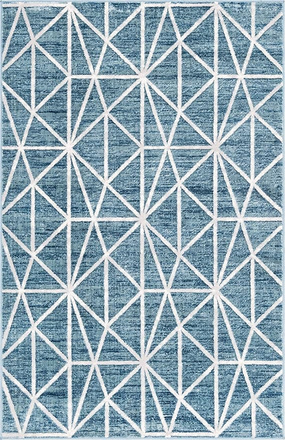 Rugs.com Lattice Trellis Collection Rug – 5' x 8' Blue Low-Pile Rug Perfect for Living Rooms, Large Dining Rooms, Open Floorplans