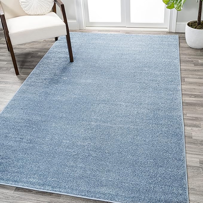 Eyely UES100F-14 Supersoft Haze Solid Low-Pile Indoor Area Rug, Coastal, Bohemian, Minimalist, Classic, Casual for Bedroom,Kitchen,Living Room,Non Shedding,Easy-Washing, Blue, 10 X 14
