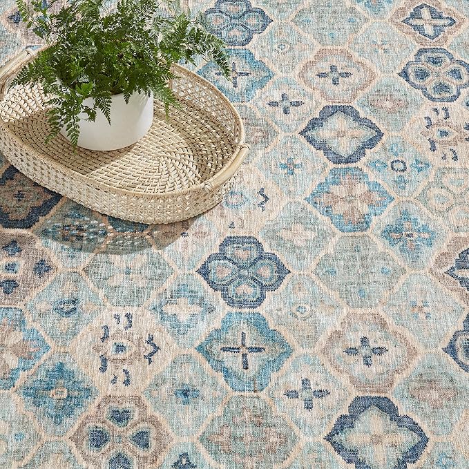 Dash & Albert Pali Multi Machine Washable Rug, 8.5 X 11.5 Feet, Blue Geometric Pattern